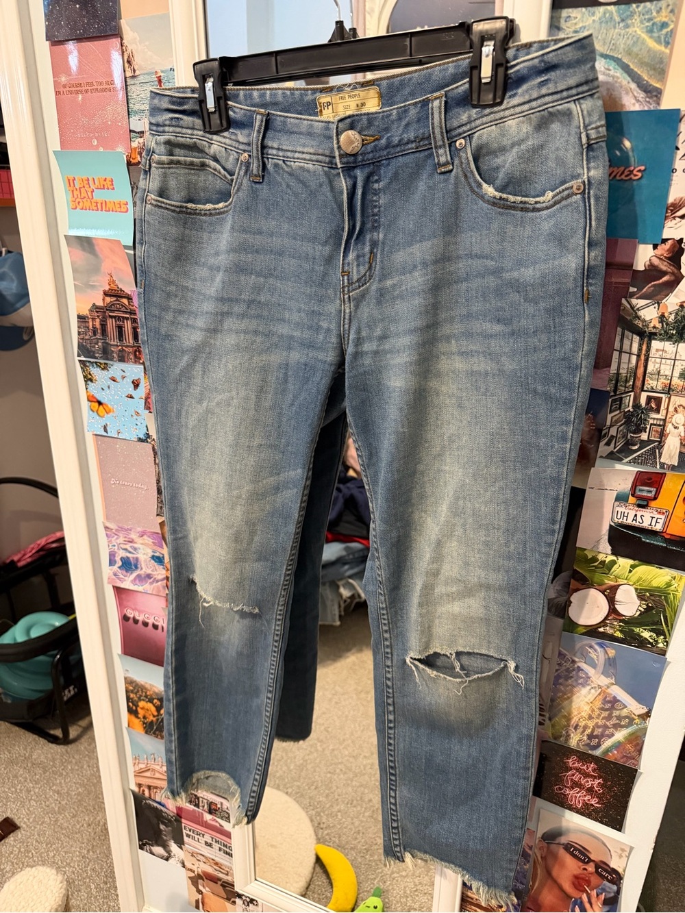 Free People Light Blue Distressed Cropped Jeans